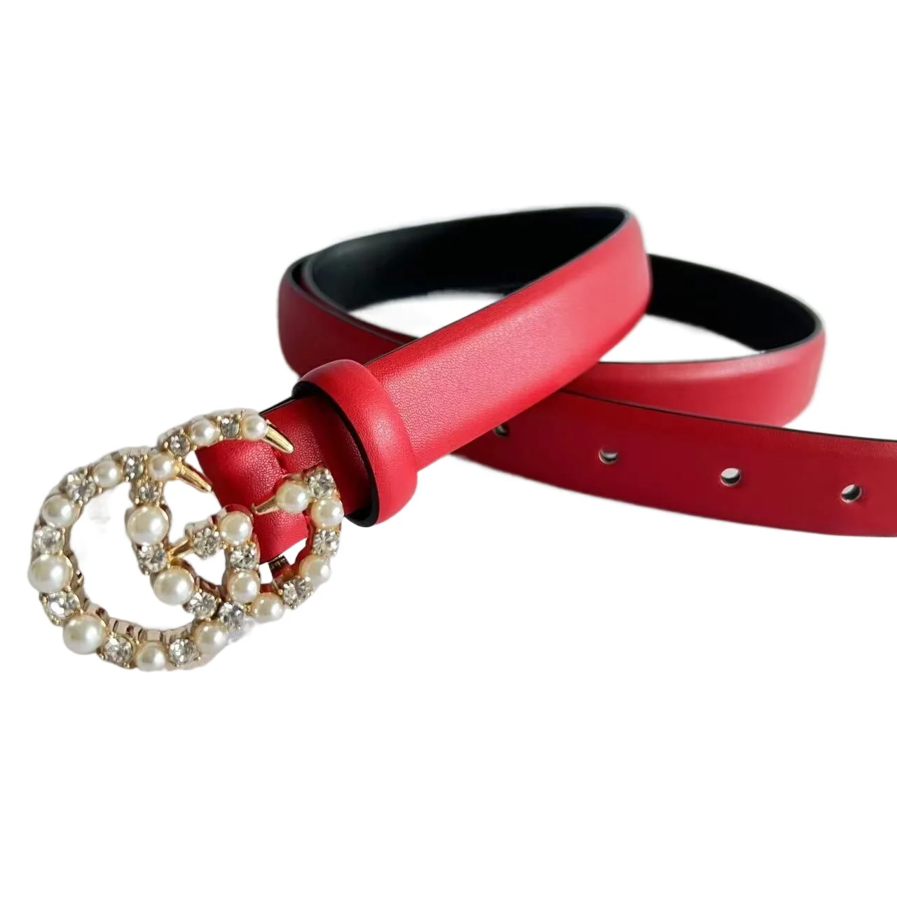 2022 New Fashion Rhinestone Belts with  Shiny Diamond Crystals for Women in Red color Pu or leather workable