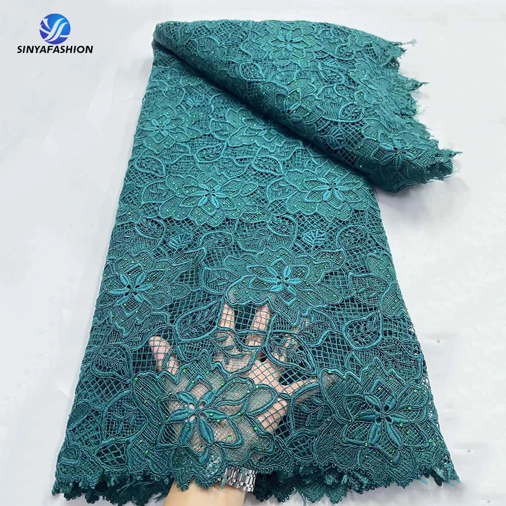 African Guipure Cord Lace Embroidery Fabrics Luxury Women Water Soluble Lace With Drill Cord Lace For Party