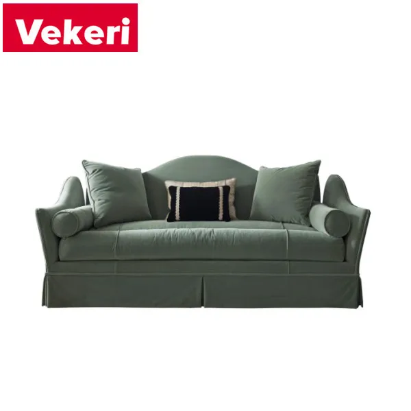 Modern elegant and simple frame for an informal generous curved side circle green sofa for living room
