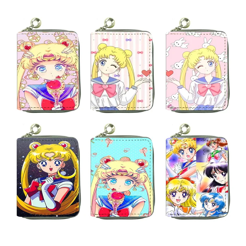 18 Designs Custom Anime Girls Short Purse Anime Lovely Cartoon Short Wallet Luna Character Kid Coin Purse