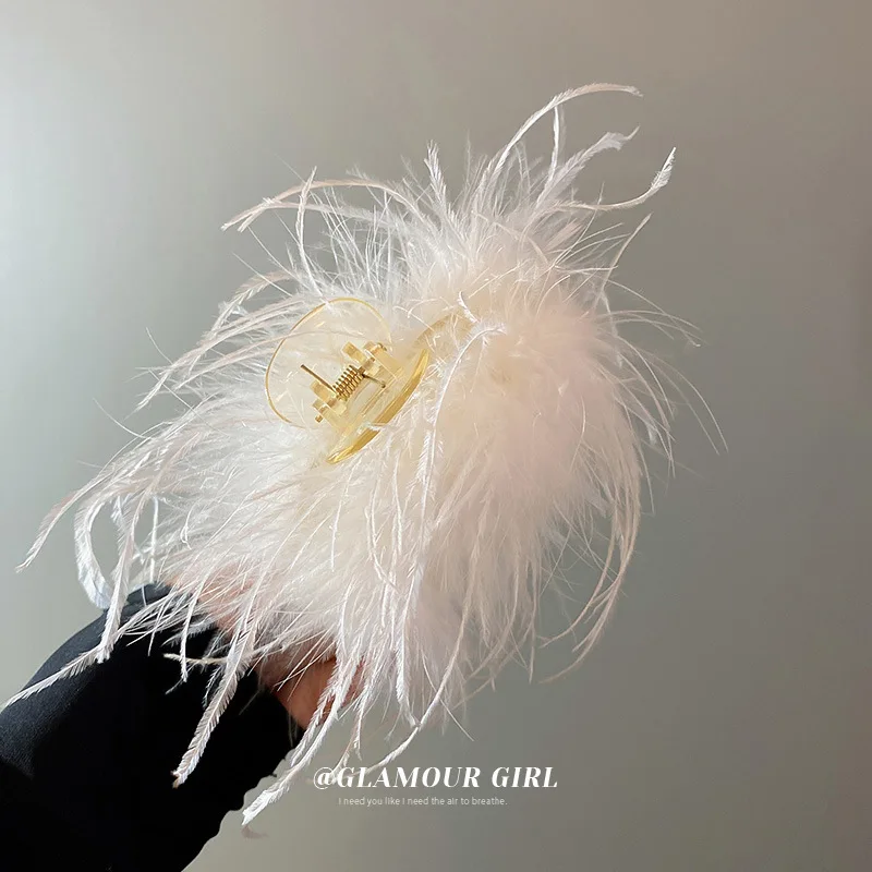 Hot sale fashion black white feather luxury hair claws women shark clips accessory