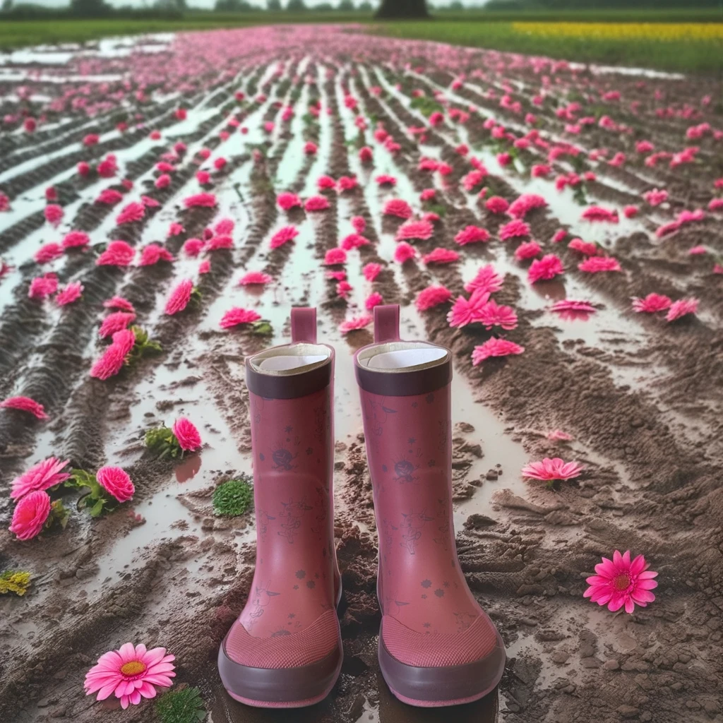 Pink Kids Summer Rain Boots Lightweight Anti-Slip Rubber Gumboots with Waterproof Cotton Fabric Lining Lighted Insole