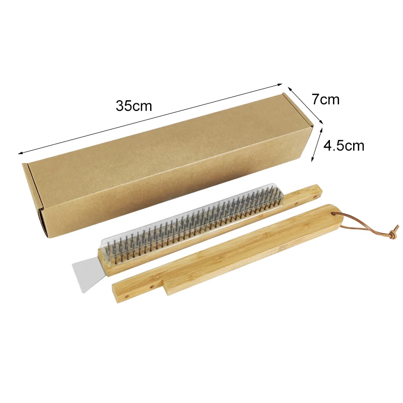 Detachable Bamboo Handle Grill Oven Cleaning Brush Pizza Board Pizza stone Cleaning Brush with Scraper