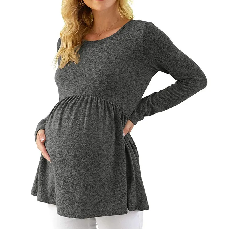 
Pullover Solid Color Long Sleeve T Shirt Fall Maternity Clothes Women Casual Pregnancy Wear 