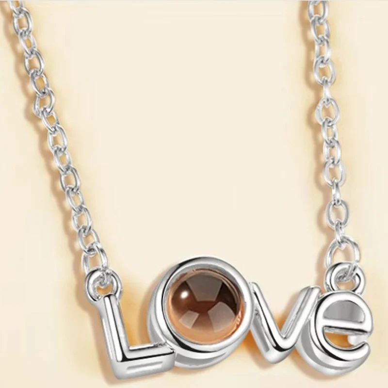 Shake the same 100 languages S925 sterling silver memory love love necklace I love you projection gift does not tarnish
