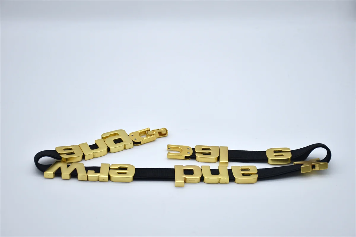 GRS certified metal alloy letters charms  gold plated with hollow for bag straps webbing new design