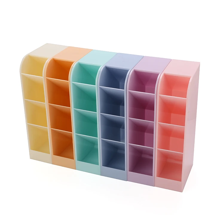 Hot selling plastic rectangular multi-compartment desktop stationery storage rack vertical plastic storage rack