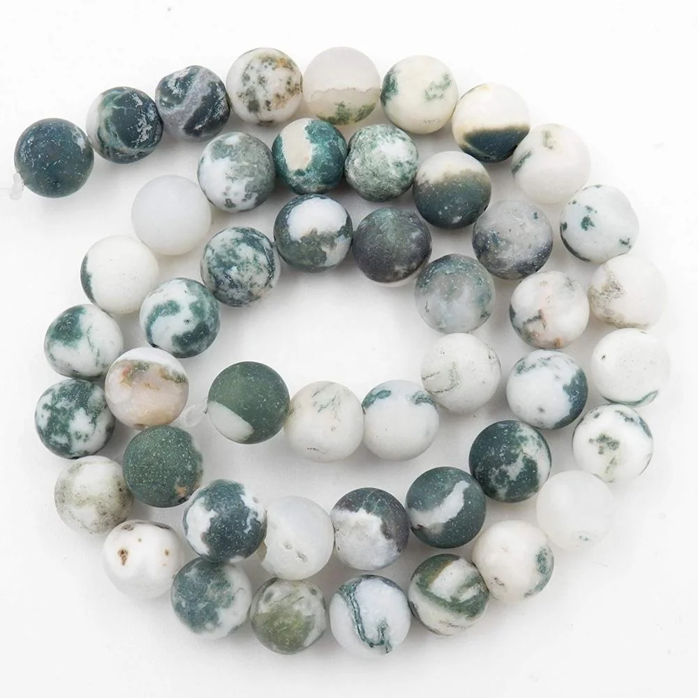Gorgeous Beads for Jewelry Making Matte Frosted Tree Agate Loose Gemstone Round Beads
