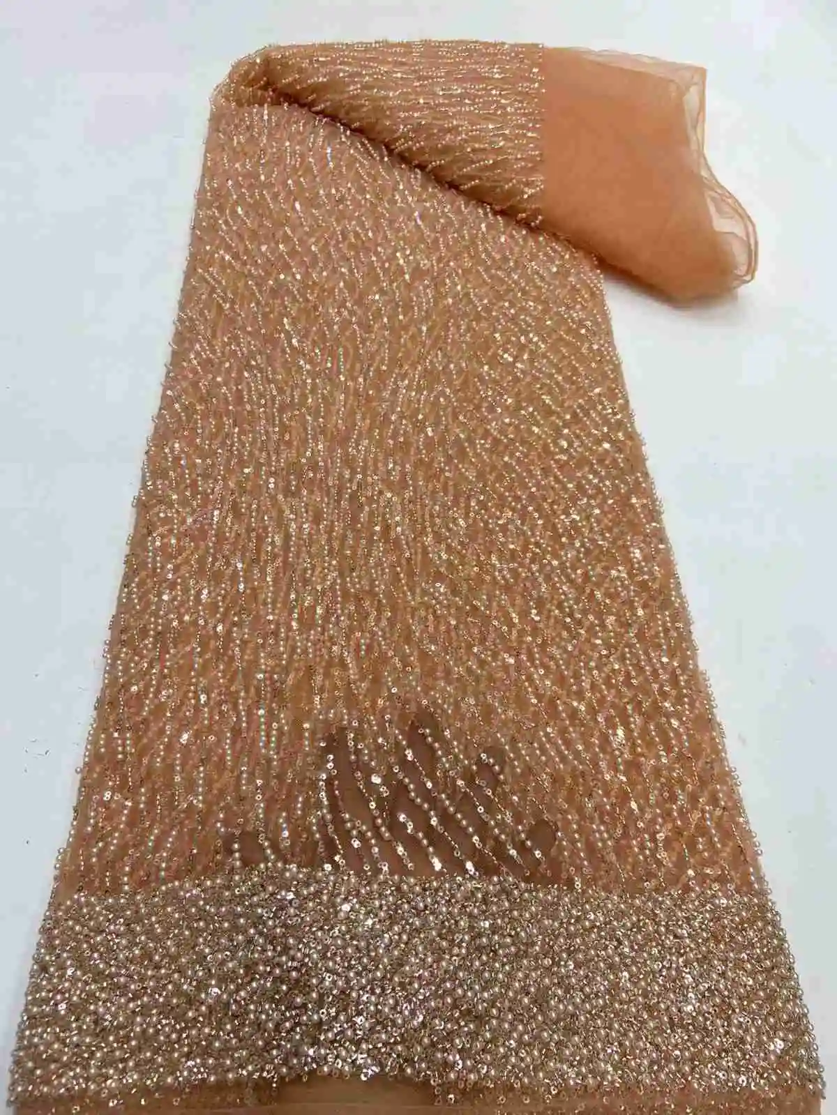 KJY307 New Popular 2024 Gold Tulle Fabrics Nigerian Net Lace With Beads African Sequins Lace For Party