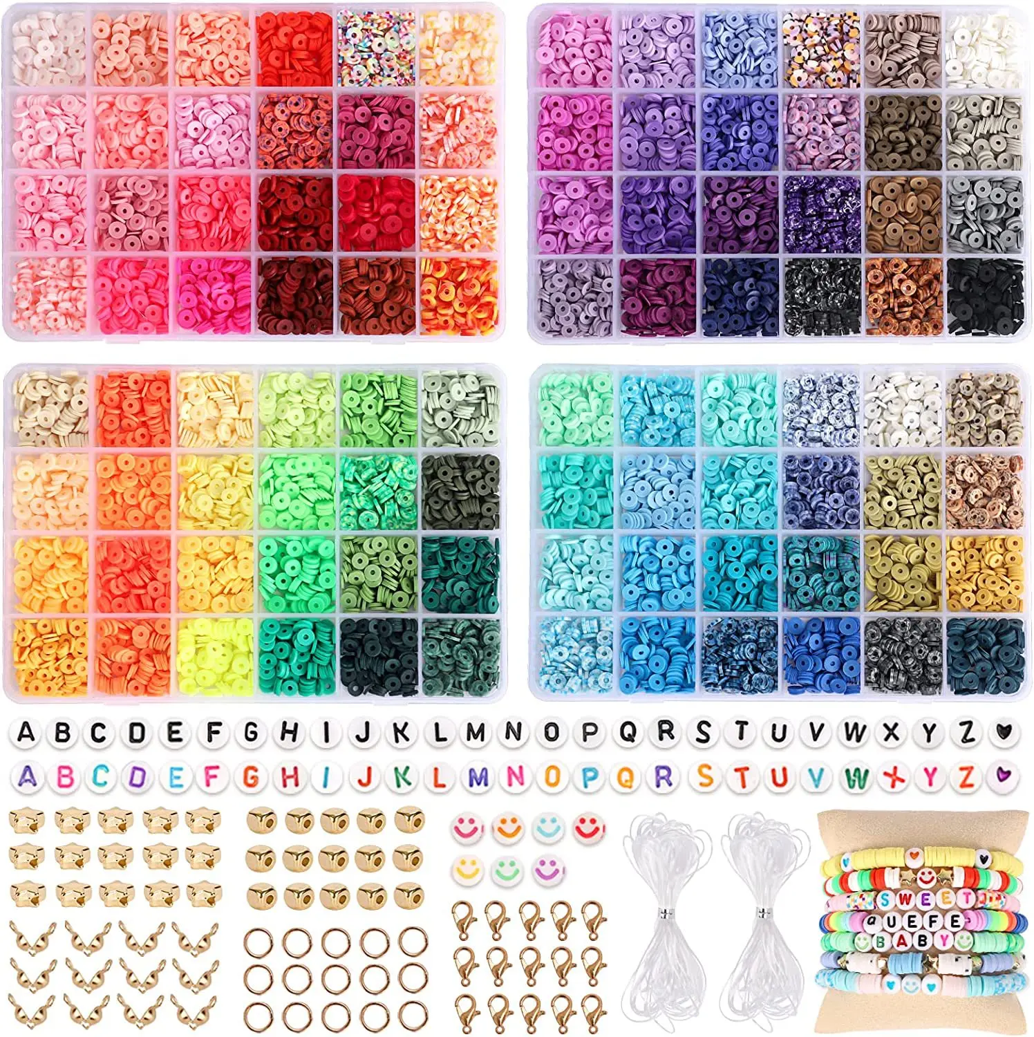 96 Color Clay Bead Craft Kit Diy 6mm Flat Round Spacer Polymer Clay Beads Set For Jewelry Making Heishi Beads