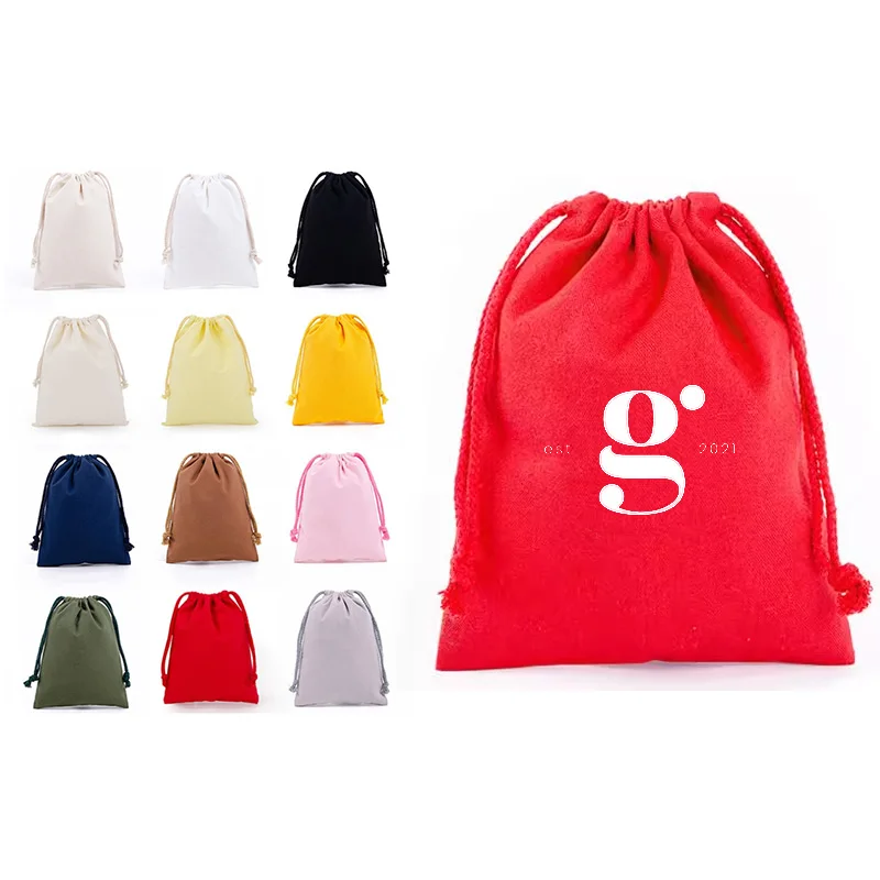 Custom calico bag drawstring customised round bottom cotton canvas drawstring bag packaging for jewelry