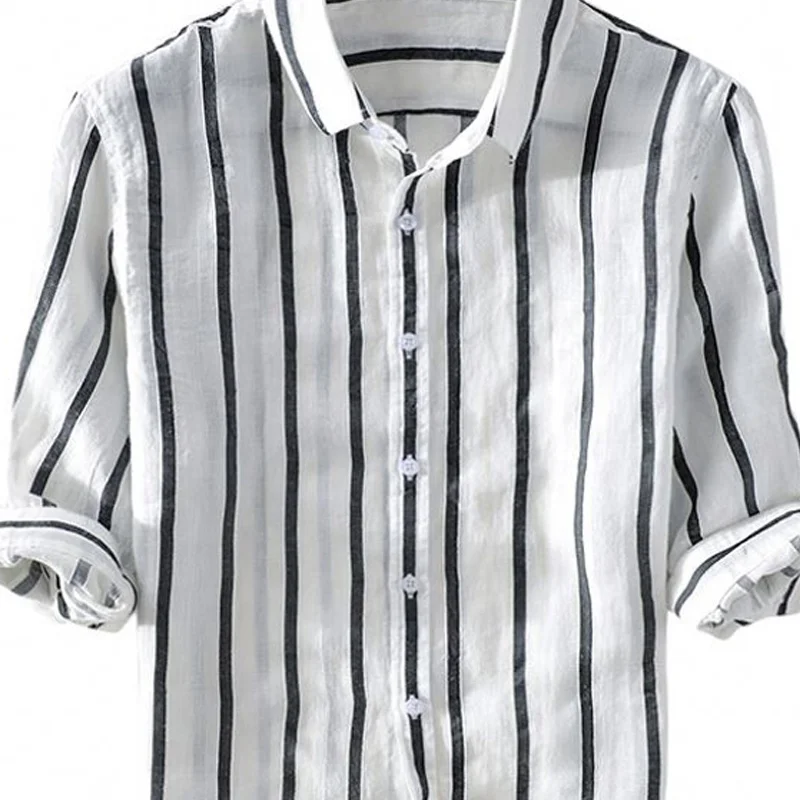 High quality custom cool breathable fancy striped half sleeve men casual  linen hemp shirts for summer