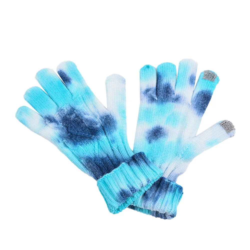 Зимние теплые плотные перчатки Tie -Dye для сенсорного экрана женские кашемировые шерстяные вязаные однотонные варежки мобильного телефона