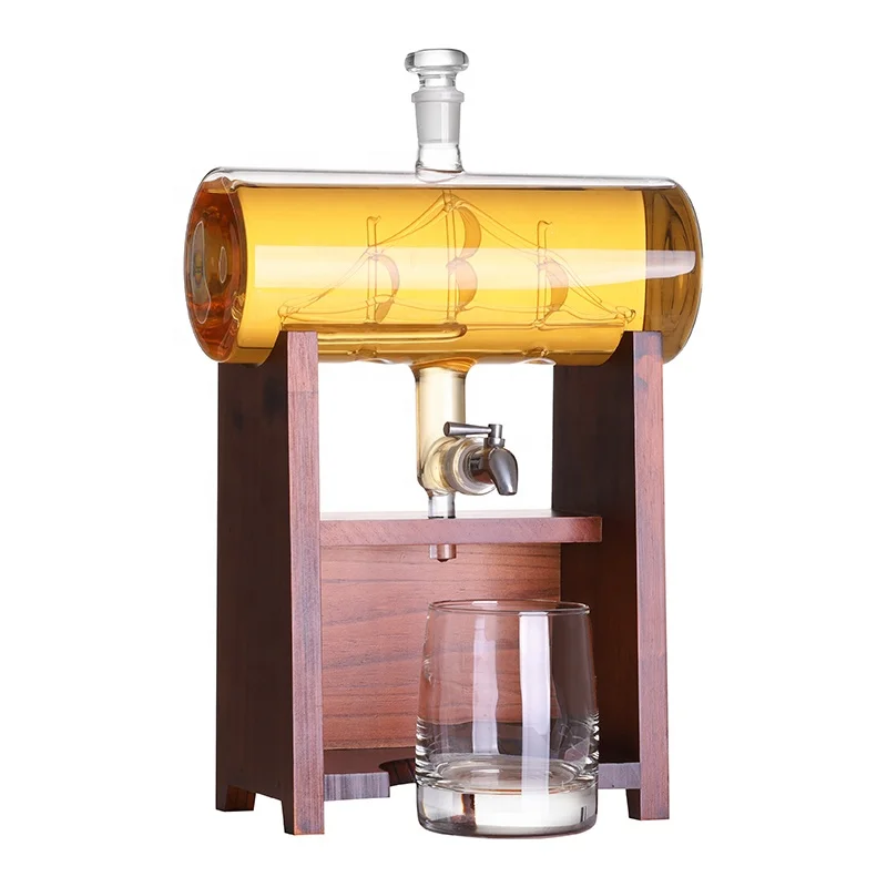 Hot Sale Hand Made Borosilicate Glass Bourbon Wine Barrel Liquor Decanter Whiskey Set for Alcohol with Glasses Box