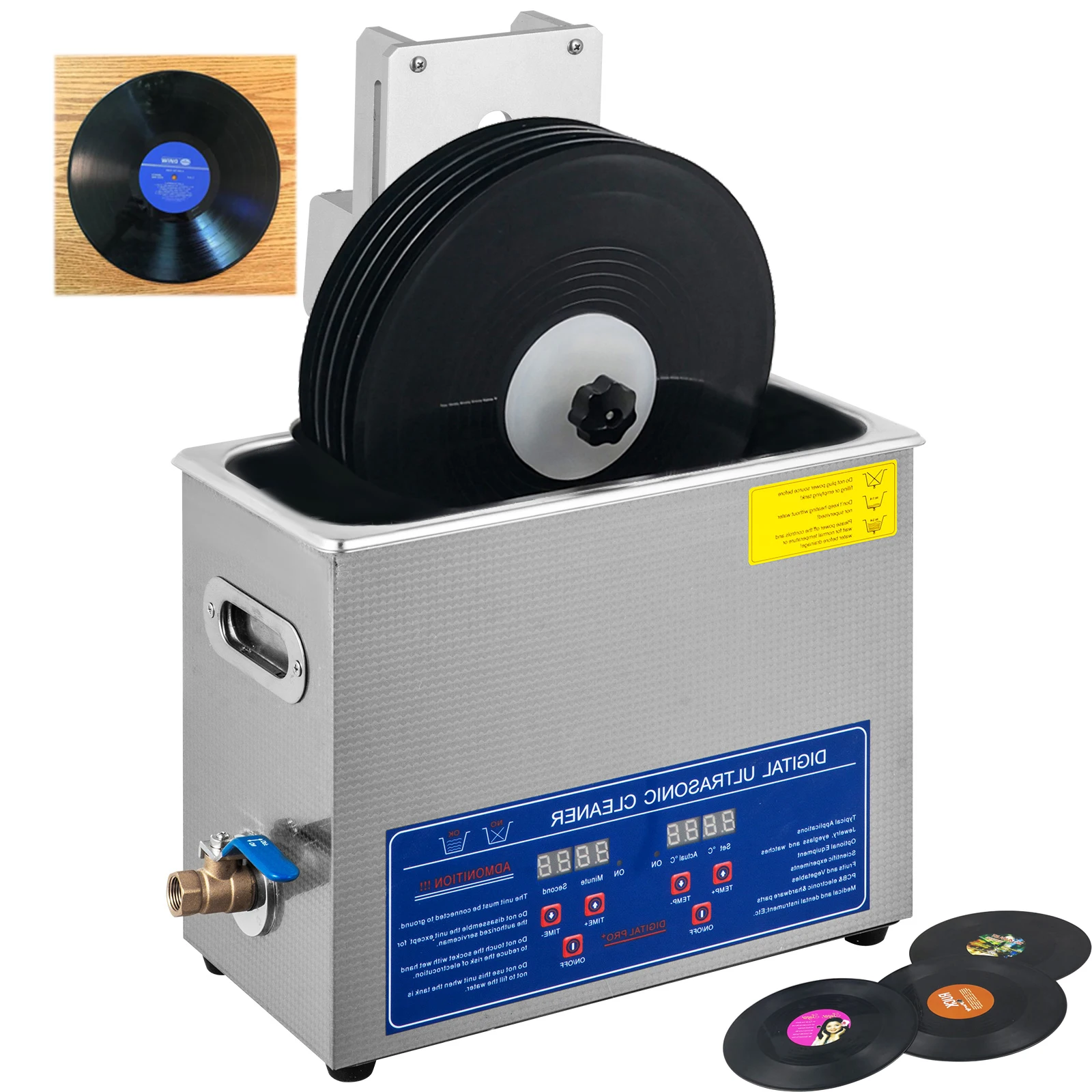 Ультразвуковой очиститель виниловых записей, ультразвуковая машина для чистки виниловых записей, полный комплект, вращающаяся стойка 6 л