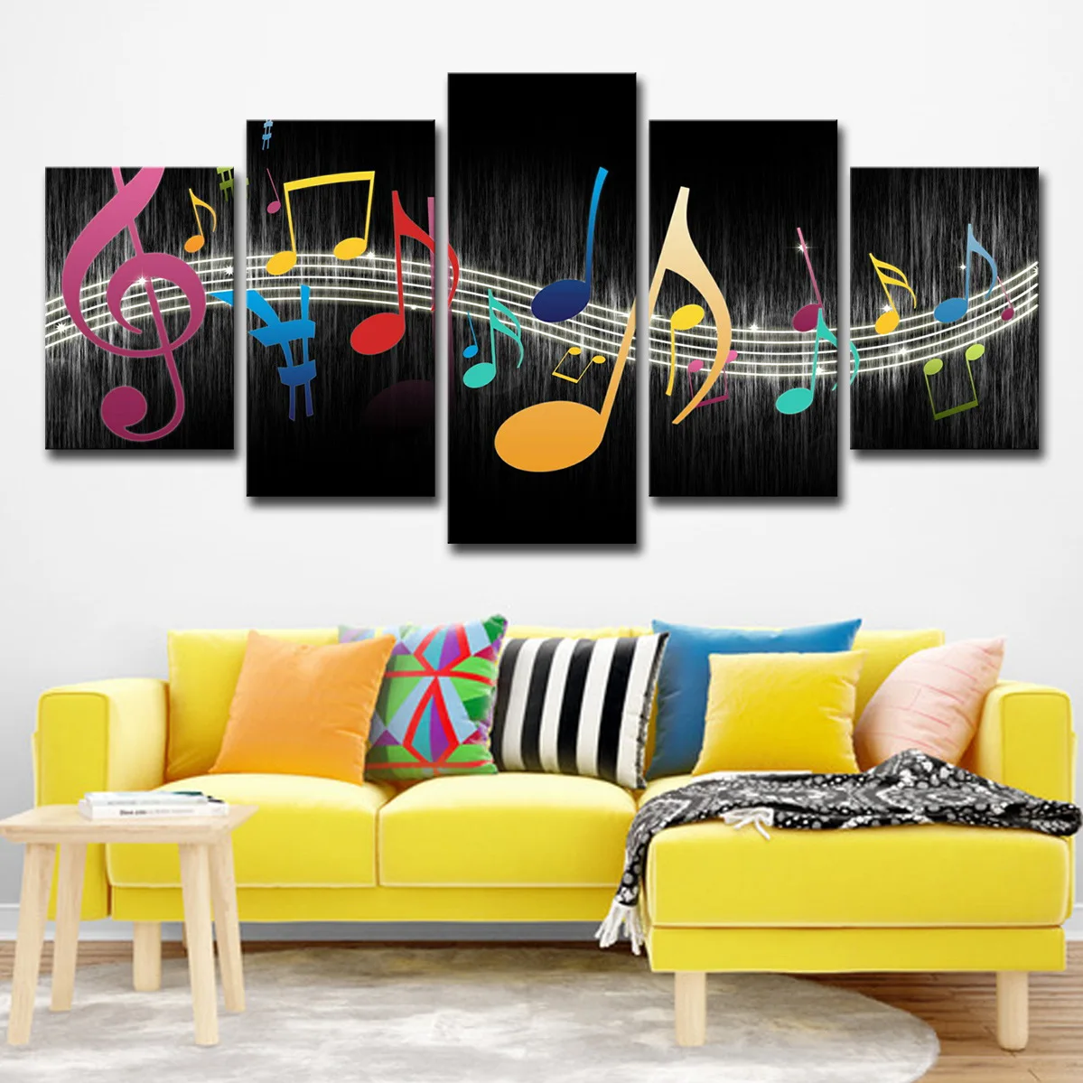 5 Pieces Modern style Colorful Score Framed Canvas Print Painting with Water-proof