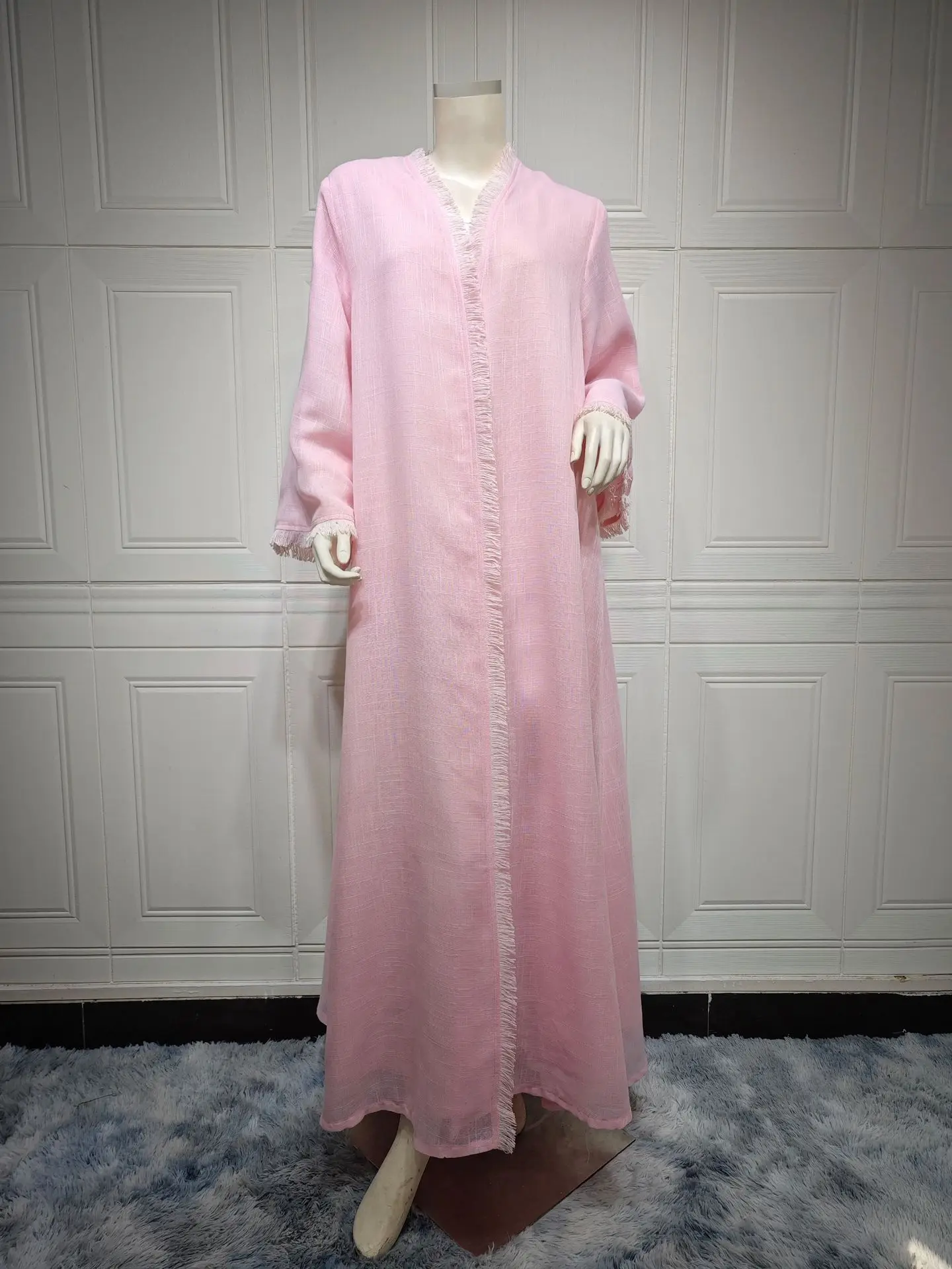2024 new Middle Eastern solid color modest long skirt modern fashionable cotton and linen cardigan with European Muslim abaya