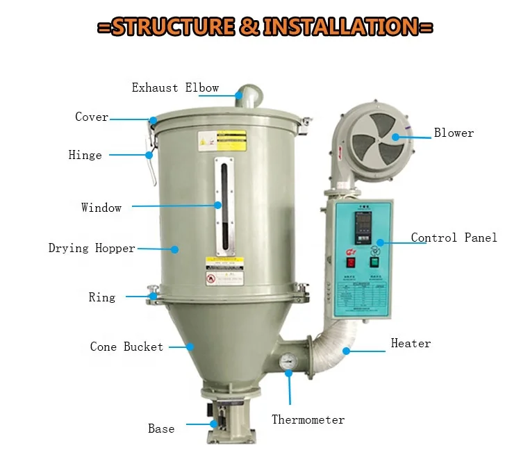 100kg Automatic Plastic Pellets hopper Dryer Machine