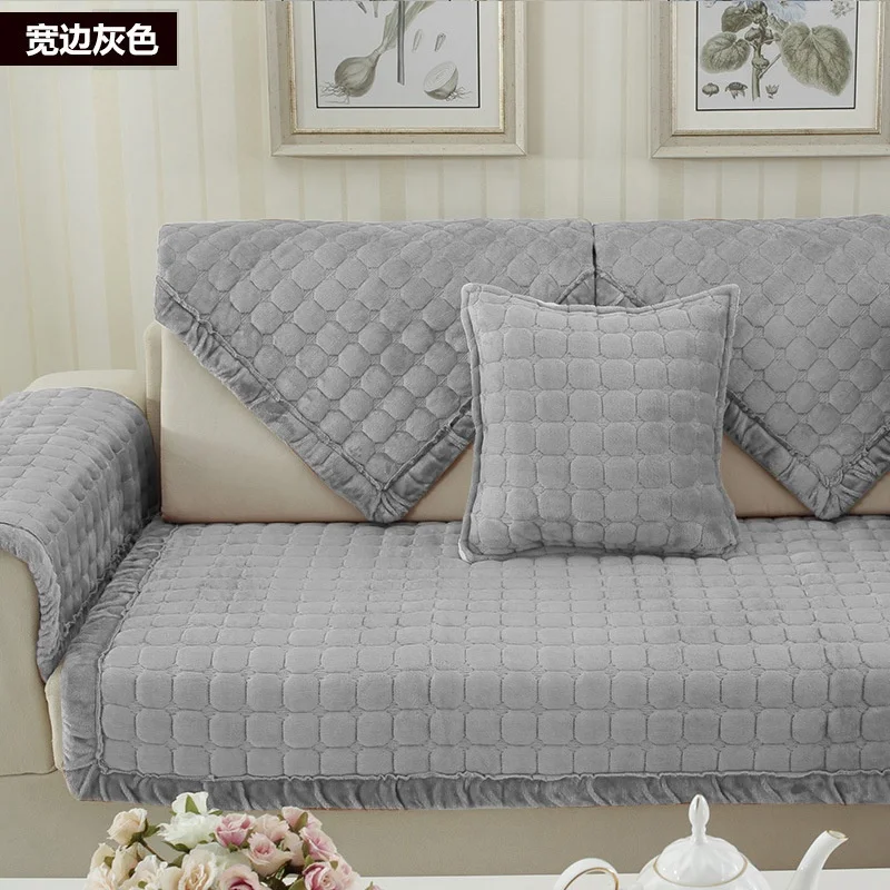 Hot Sale Good Quality Flannel Fur Embroidery Pattern 3 Seat Sofa Covers With Anti-slip