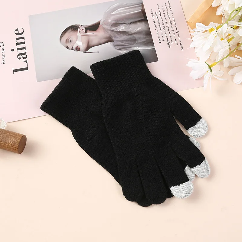HF winter warm pure color knitted gloves cheap customizable women winter good quality gloves