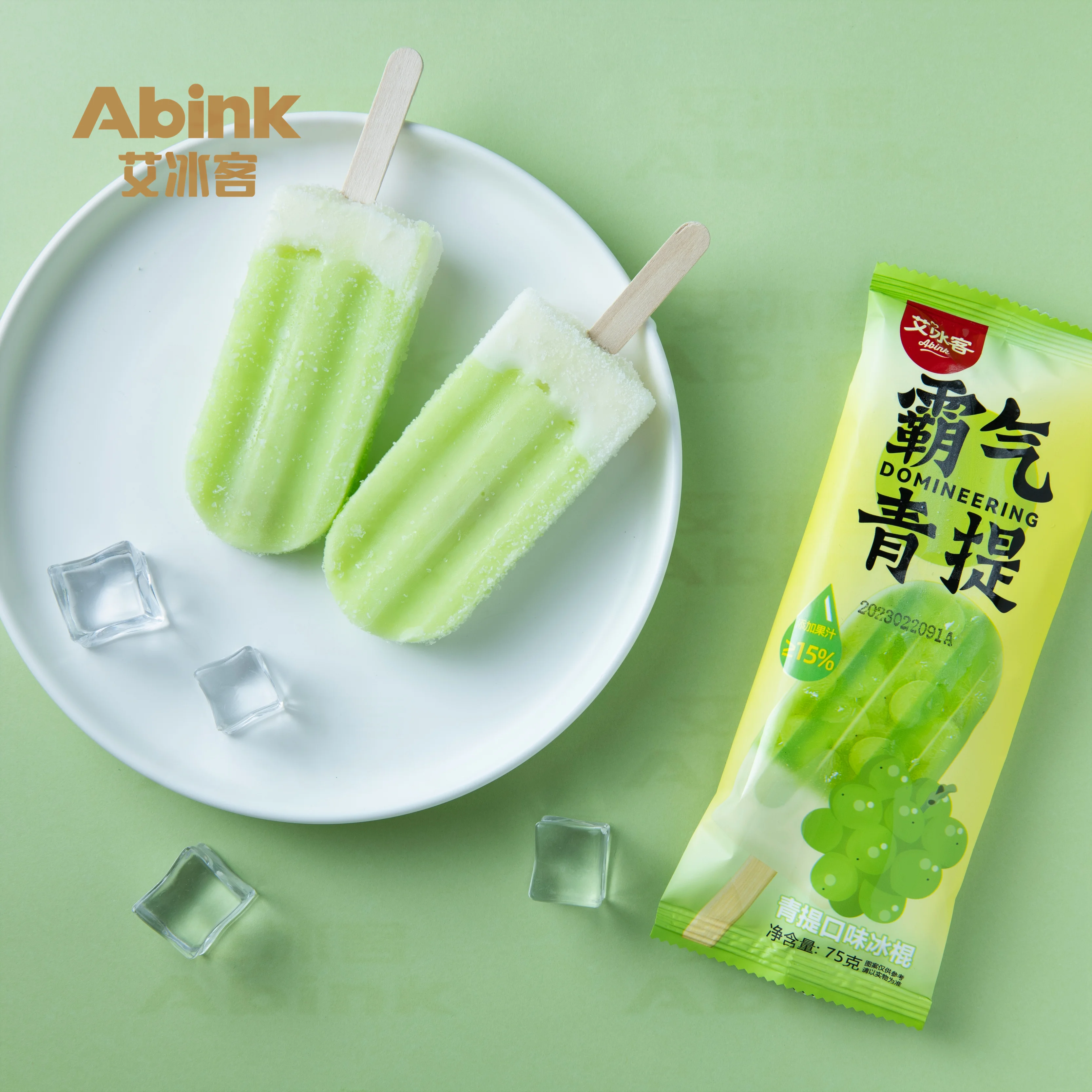 Abink Trending Milk Flavor Ice Cream Stick Packaged in a Confident Green Grape Crispy Chocolate Strawberry-Soft and Refreshing!