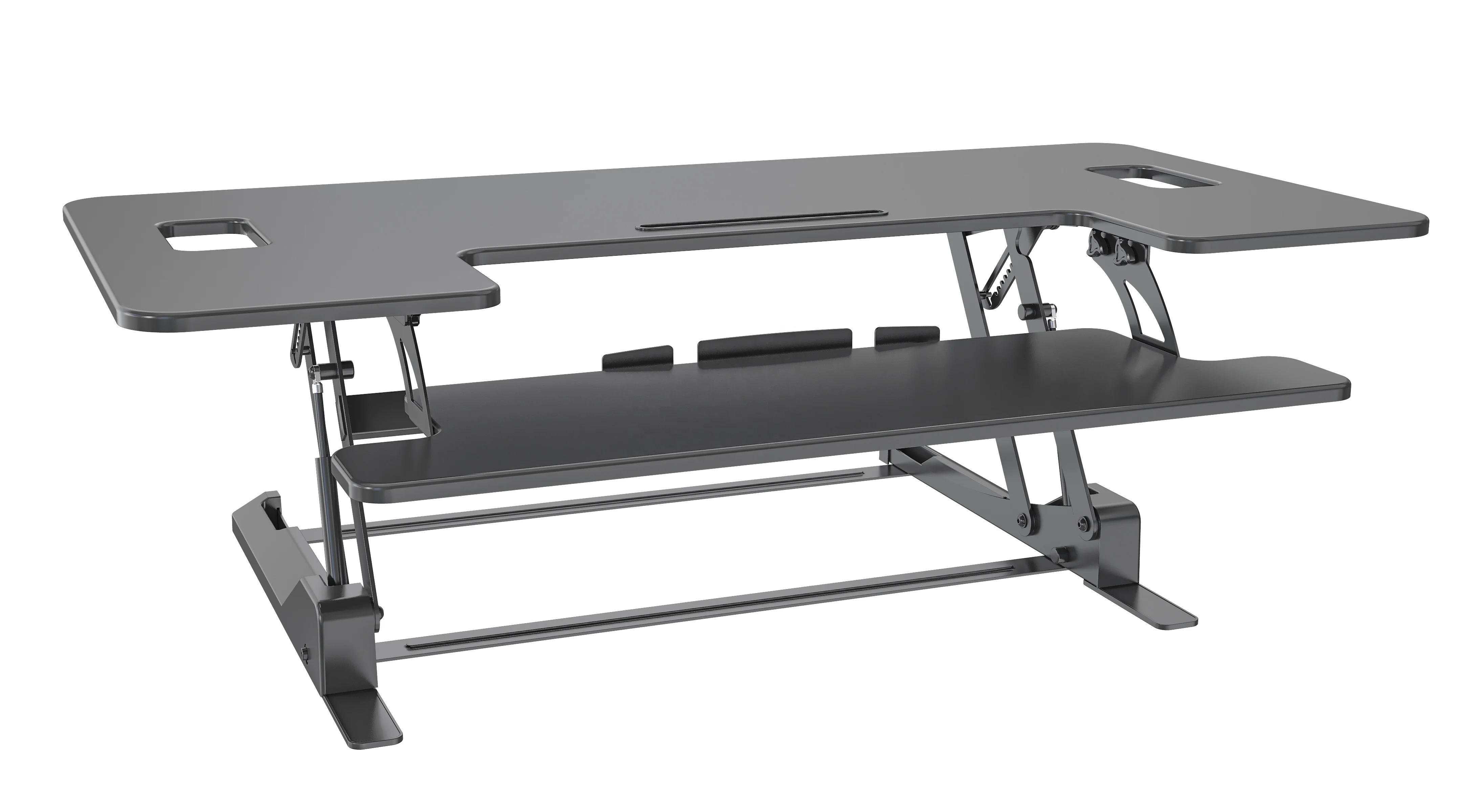V-mounts Extendable Home Office Large Desktop Workstation Adjustable Tabletop Standing Desk Converter Double Handles