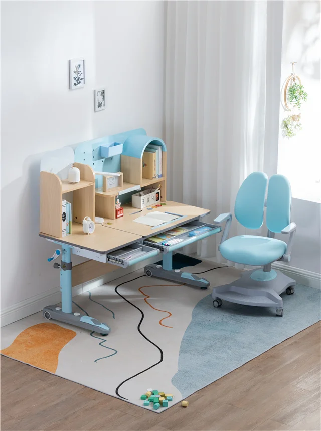 Accord with human body engineering can lift the multi-function children myopia prevention health study solid wood table