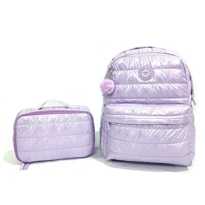 Custom Logo Quilted Backpack Nylon Daily Women Travel School Bags For High School Teenage Girls