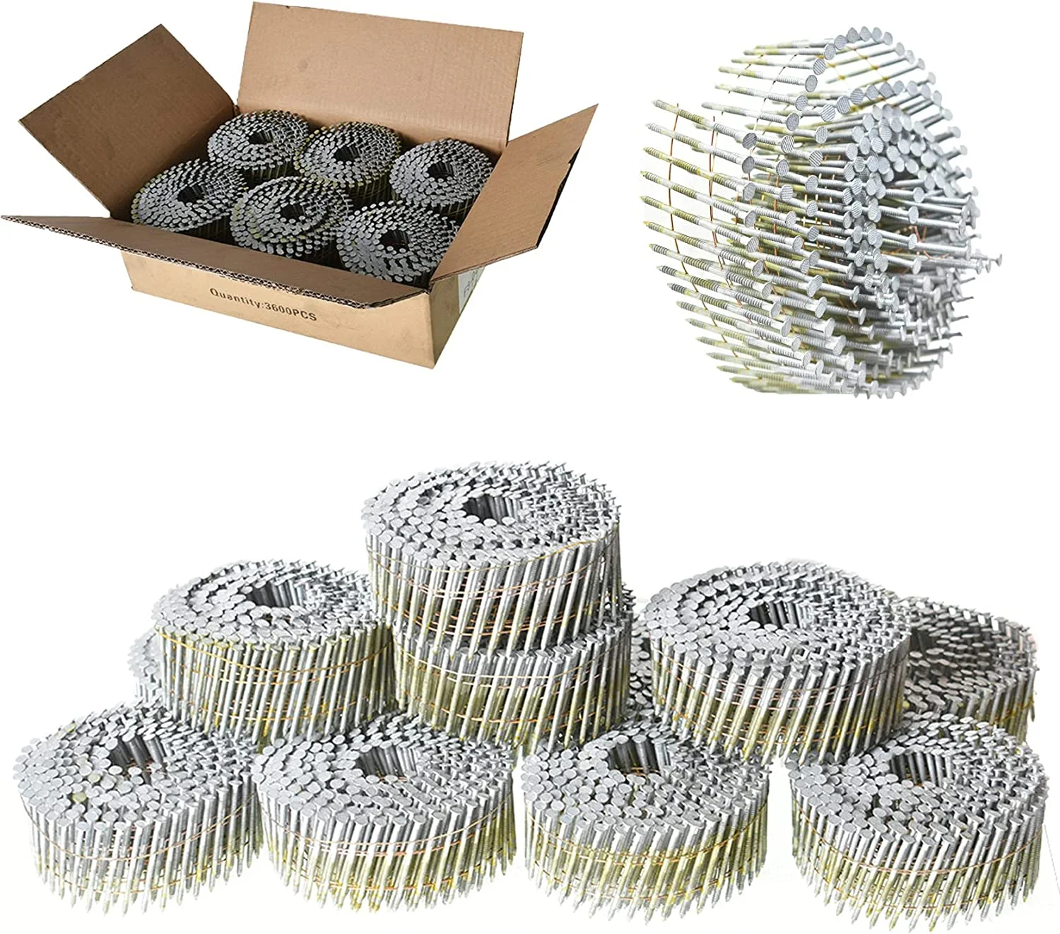 Chile Export Quality Wire Collated Coil Nails 2.3mm - 2.8mm Iron Stainless Steel Ring Shank Roofing Nails coil nails