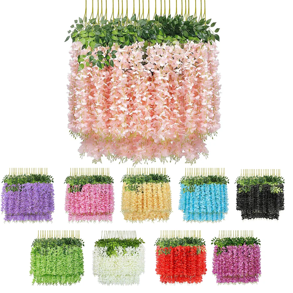 Wisteria Hanging Flowers Fake Flower Garland Artificial Wisteria Vines Rattan Silk Flower String Wedding Party Wall Decorations