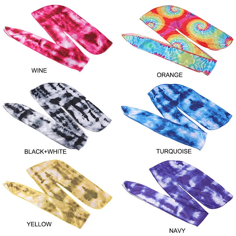 Wholesale Custom Tie-dyed Printed Extra Long-tail Head Wraps Doo Rag Do Rag Durags For Men Du Rag Designer Durag