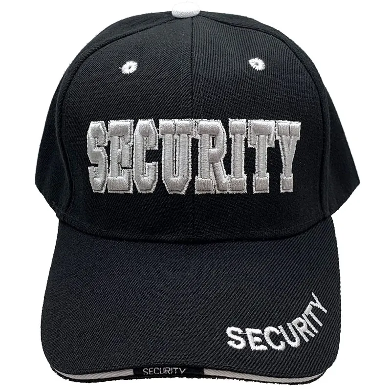 Security Hat Baseball Ball Cap Black 3D Embroidered Adjustable 100% Cotton Men Security Cap