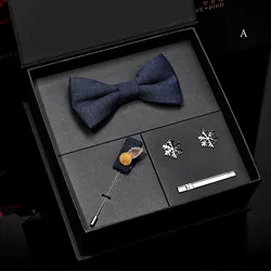 Wholesale Men  Accessories Handmade High Quality Wool Bow Tie and Cufflinks for Male tie set gift box