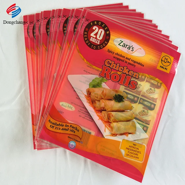 20s Замороженные Пружинные рулоны/упаковочный пакет samosa с подвесной ручкой и прозрачным окном замороженный мешок
