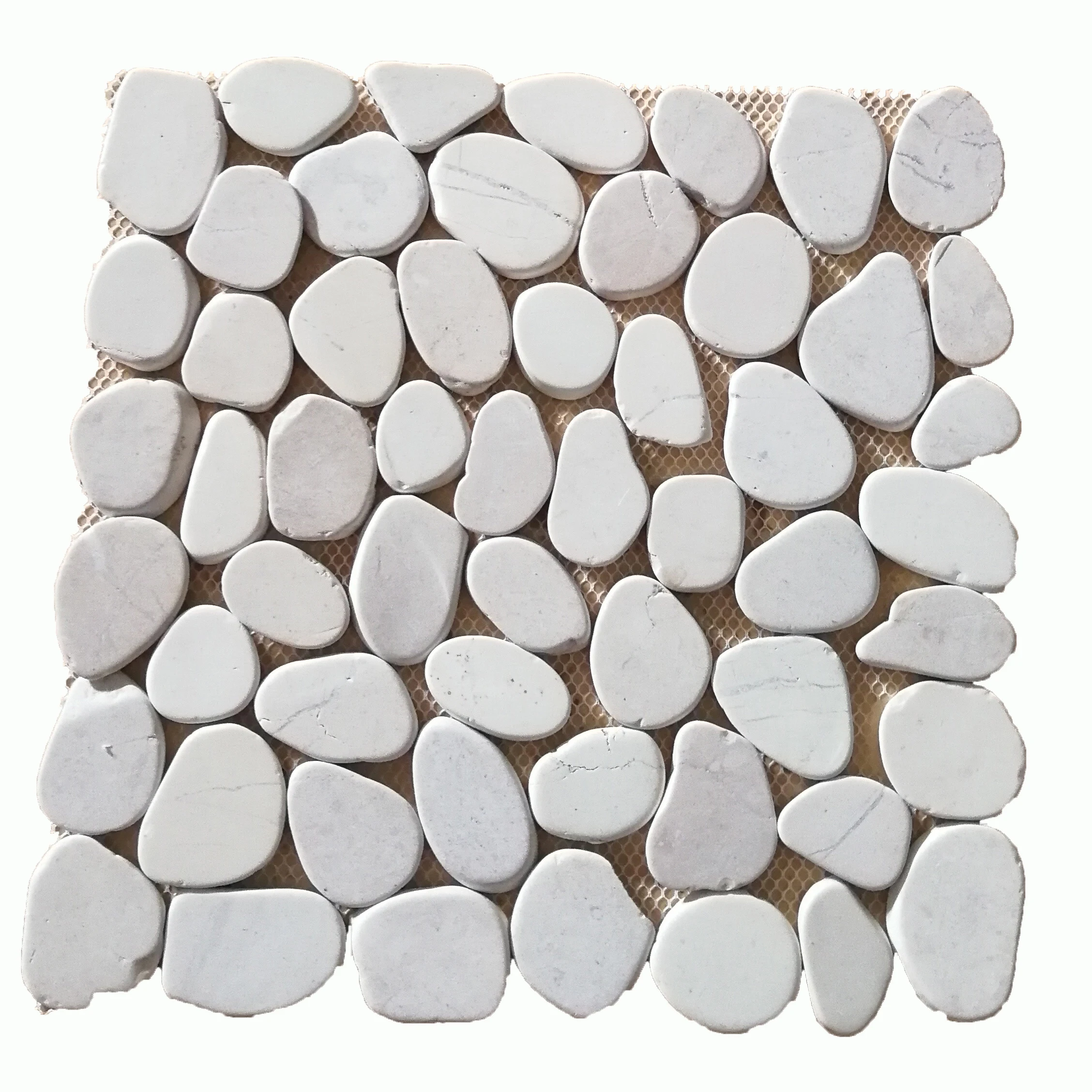 White pebble stone mosaic tiles for garden