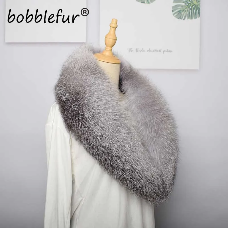 MWFur Silver Fox Hair Collar For Winter Fashion Fox Fur Collar For Women Men Winter Fashion Silver Fox Fur Collar Scarf