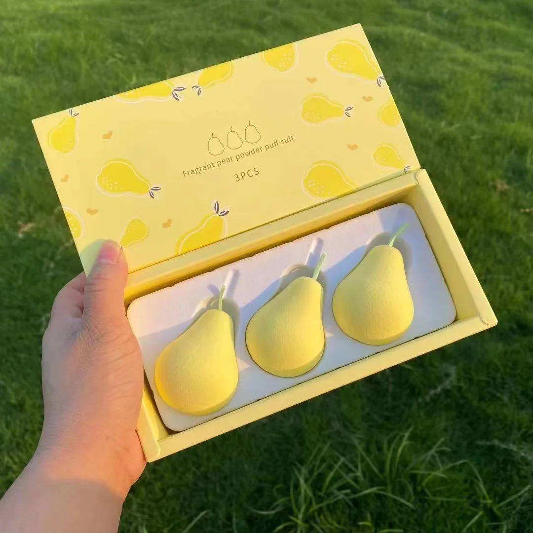 Hotsale wholesale Fruit Blender Sponge 3 in 1 Set Beauty Makeup Cushion Powder Blender Sponge Esponja de la mezcladora