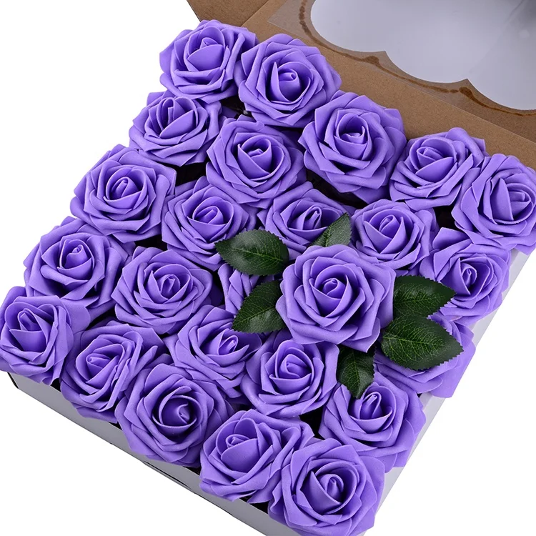 Hot Sale 25pcs/50pcs made of a soft high quality latex foam lilac rose flower for Bridal Wedding Bouquetsicial flowers