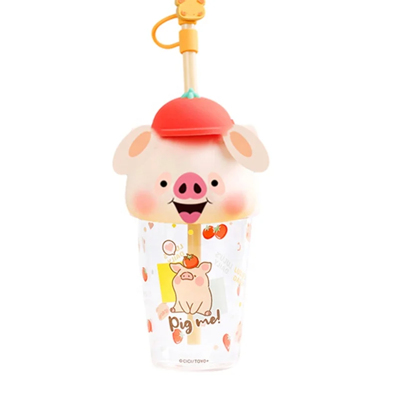 New custom design cute cartoon cup lid pig shape bottle accessories food grade silicone water bottle cover lid