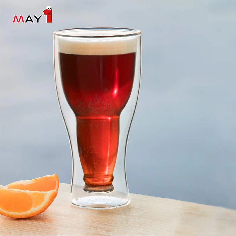 Hot sale Different Size Upside Down Beer Bottle Shape Double Wall Glass Cup for Beer Water Wine Cocktail Vodka