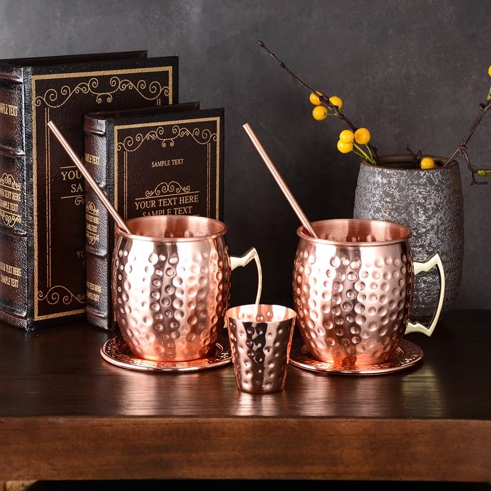 
Amazon Hot 100%Pure Copper Party Cup Brass Handle custom moscow mule copper mugs set of 4 
