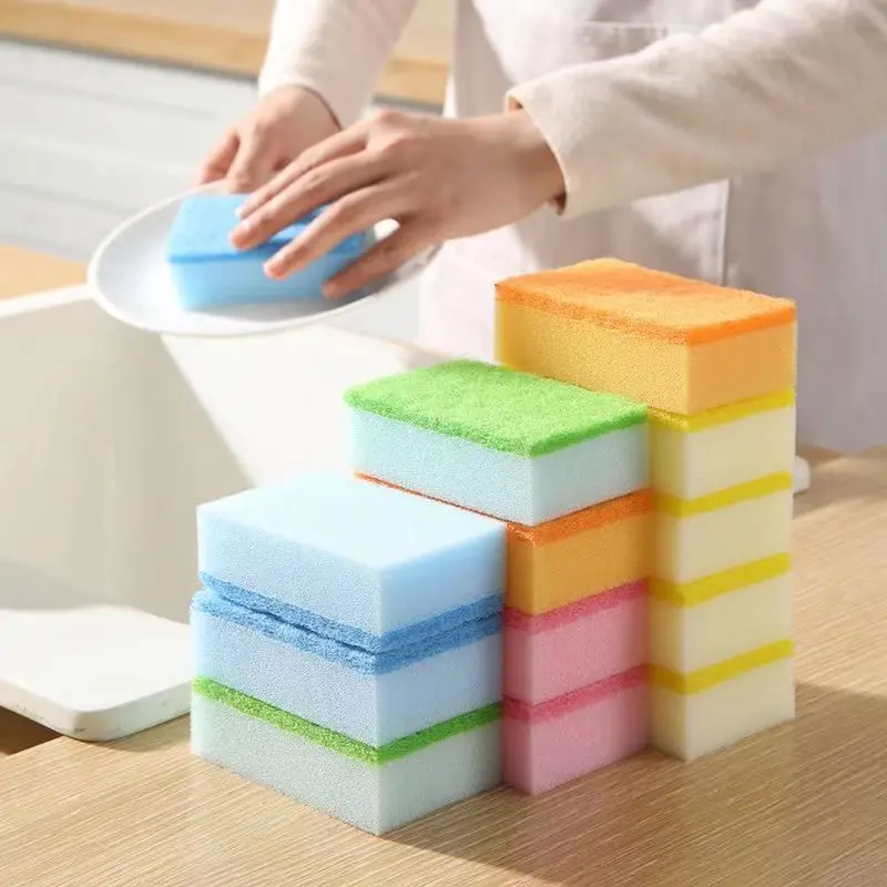 Colorful sponge with scouring pad for kitchen cleaning remove heavy duty abrasive sponge cleaning eraser for household cleaning
