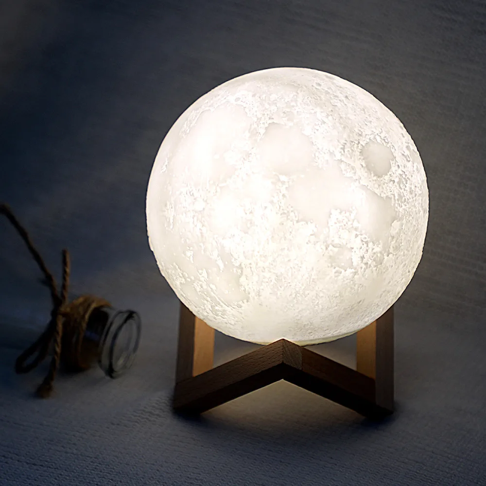Home Decoration Moon Led 3D Chargeable Lamp with Speaker Touch Table Desk Lamp Changing Lights