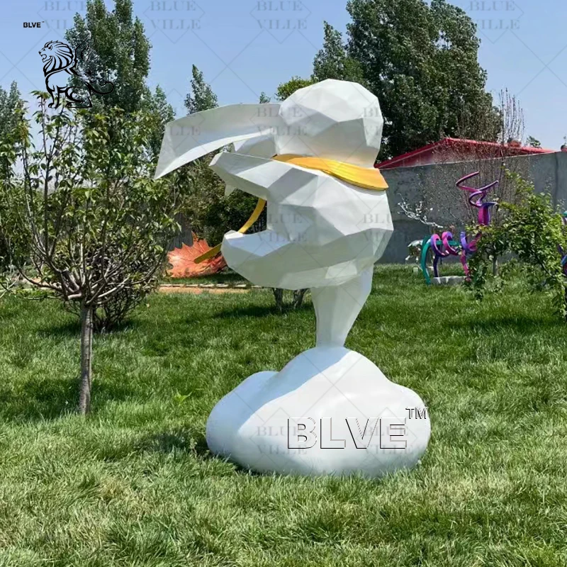BLVE Decorative Outdoor Landscape Metal Garden Animals Statues Abstract Life Size Stainless Steel Rabbit Sculpture