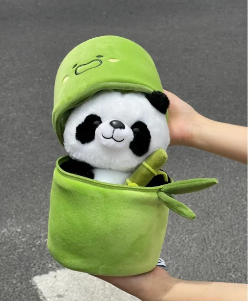 Bamboo tube panda plush toy cute holding pillow hugging bamboo doll panda doll birthday gift