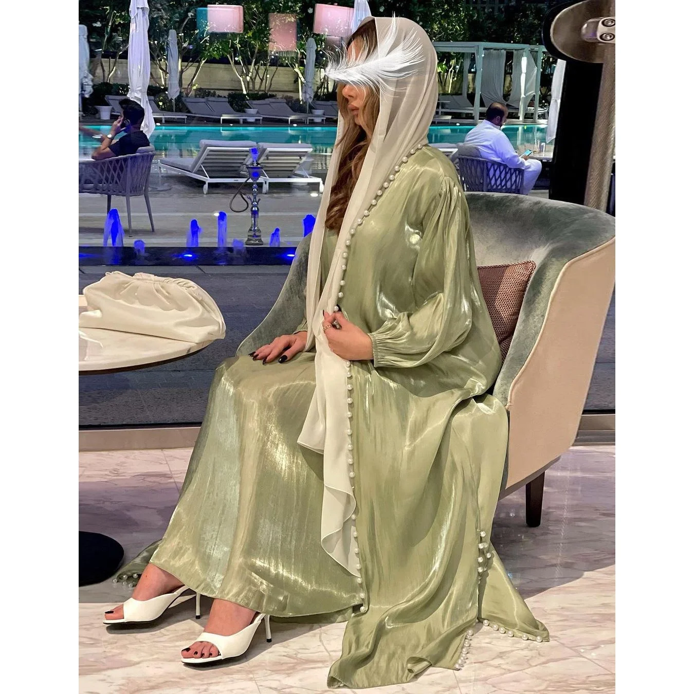 islamic muslim dubai qatar shiny pearl abaya with inner set designs dubai 2 piece abaya sets