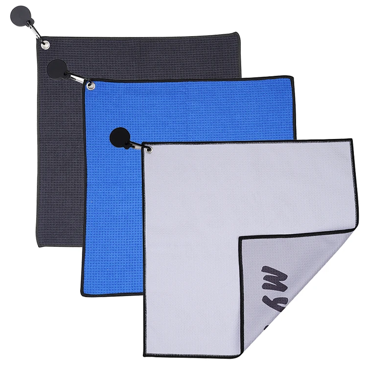 Customized Golf Club Cleaner Golf Waffle Rain Hood Embroidery  Magnetic Golf Towel