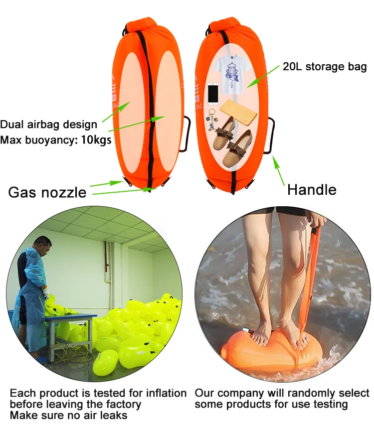 Dual Airbag Swimming Buoyancy Storage Bag Waterproof Dry Diving  Life Tow Floating Safety Inflatable Buoy Bag