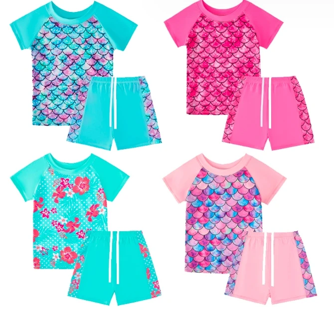 Toddler Baby Girl  Two Piece Swimsuit Ruffled Sleeve Mermaid Swimwear  Bathing Suit