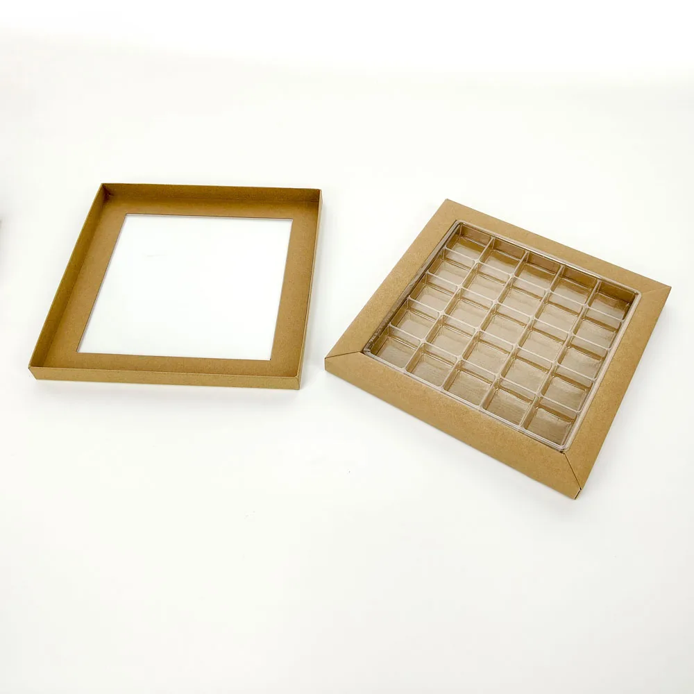 Large Food Contact 25 Pieces Clear Lid Kraft Paper Folding Display Box For Chocolate Tablets